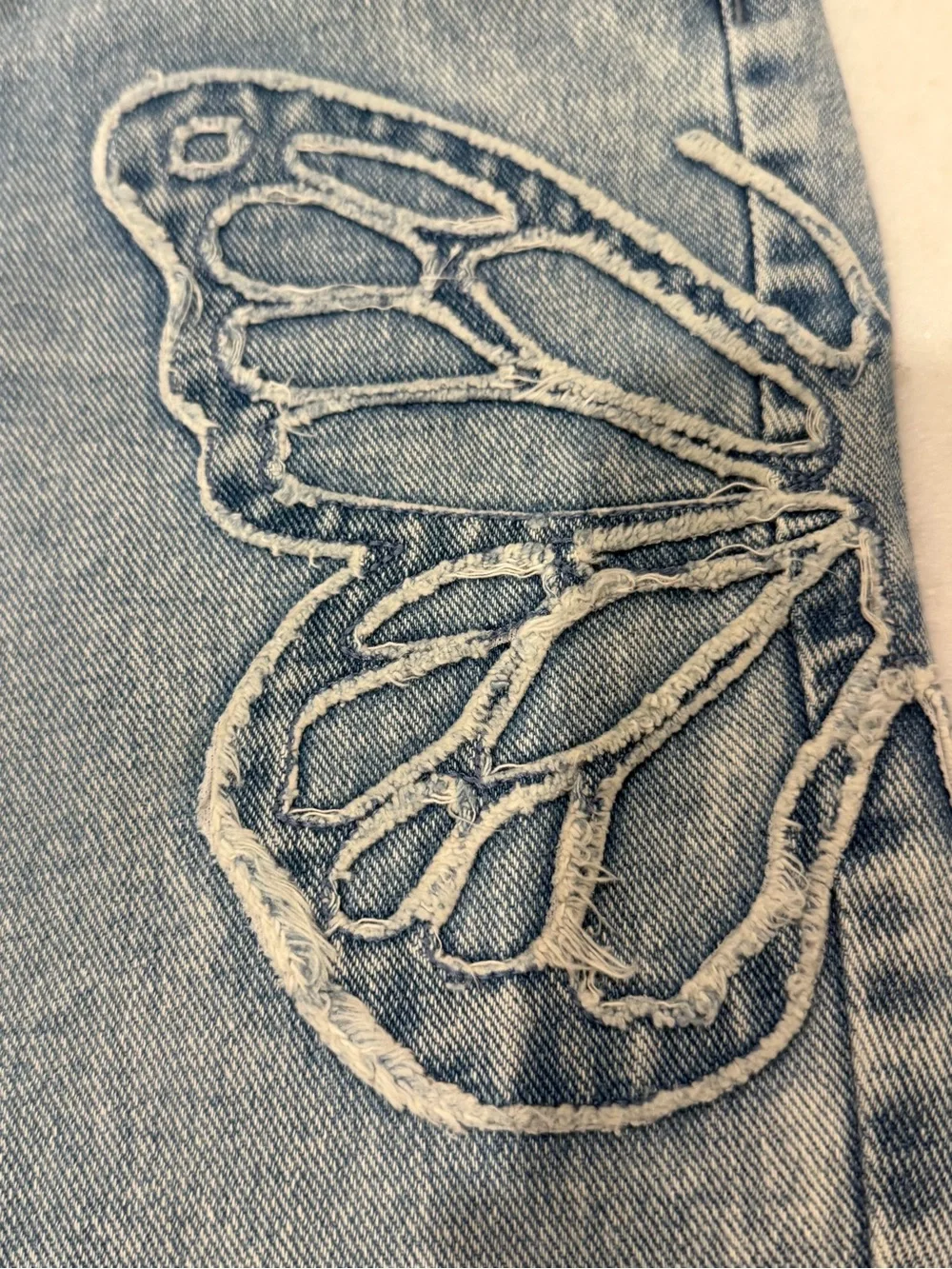 PacSun Light Blue Straight-Leg Jeans with Butterfly Embroidery